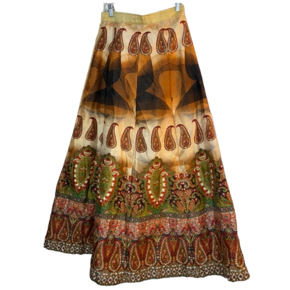 Vintage Skirt Gold Paisley Maxi Midi Floaty Boho Sz M/L Festival Beach Handmade - Picture 2 of 5